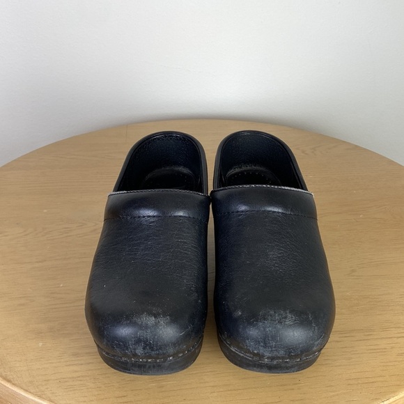 Dansko Black Platform Clog Mule EU 37 US 7 Business Casual Boho Leather Workwear - Picture 2 of 7